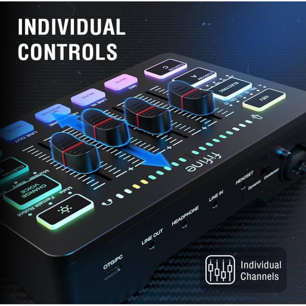FIFINE Audio Mixer with Colorful Controls - Picture 3 of 7